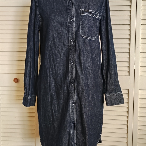 Lee Dresses & Skirts - Lee Dark Indigo Denim Button-Up Shirt Dress Size S – Like New